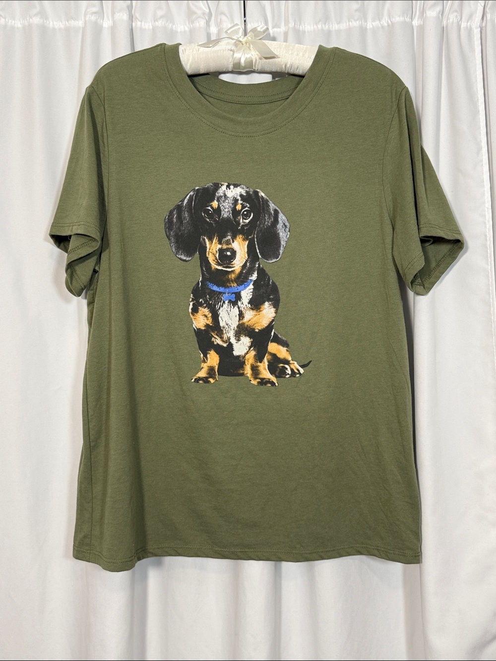 Zoe + Liv Olive Green Dachshund Graphic Short Sleeve Tee